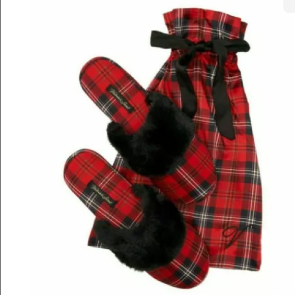 Victoria's Secret Signature Satin Slipper Black Sequin Plaid Large (9-10) NWT - Picture 2 of 3
